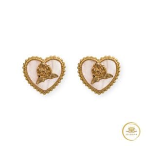 Vintage Rose Heart Studs in white background