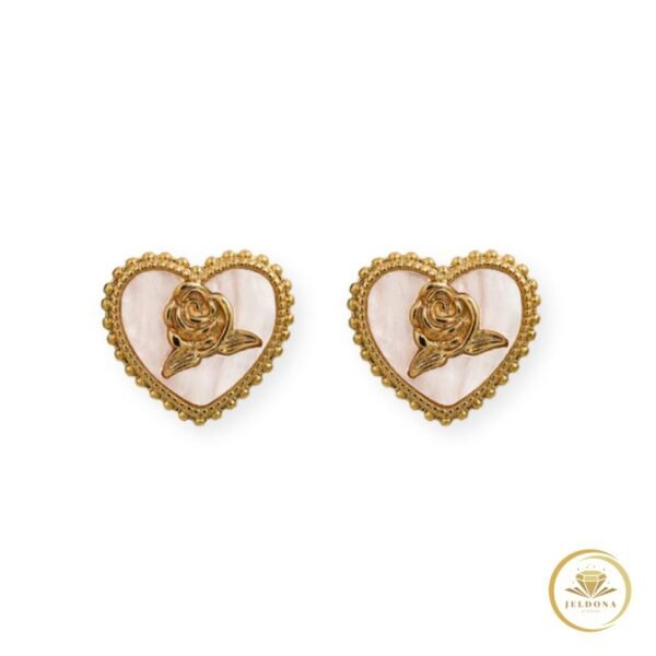 Vintage Rose Heart Studs in white background