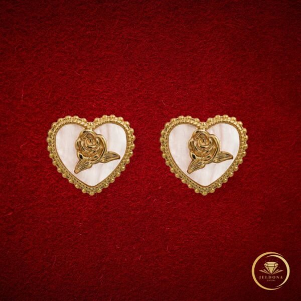 Vintage Rose Heart Studs in red cloth