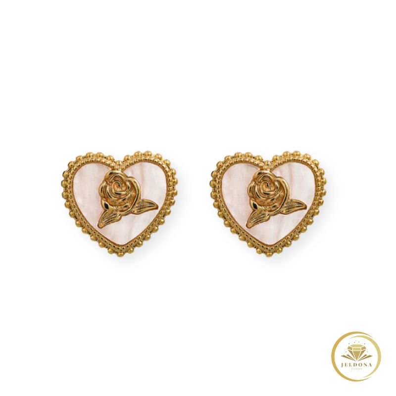 Vintage Rose Heart Studs